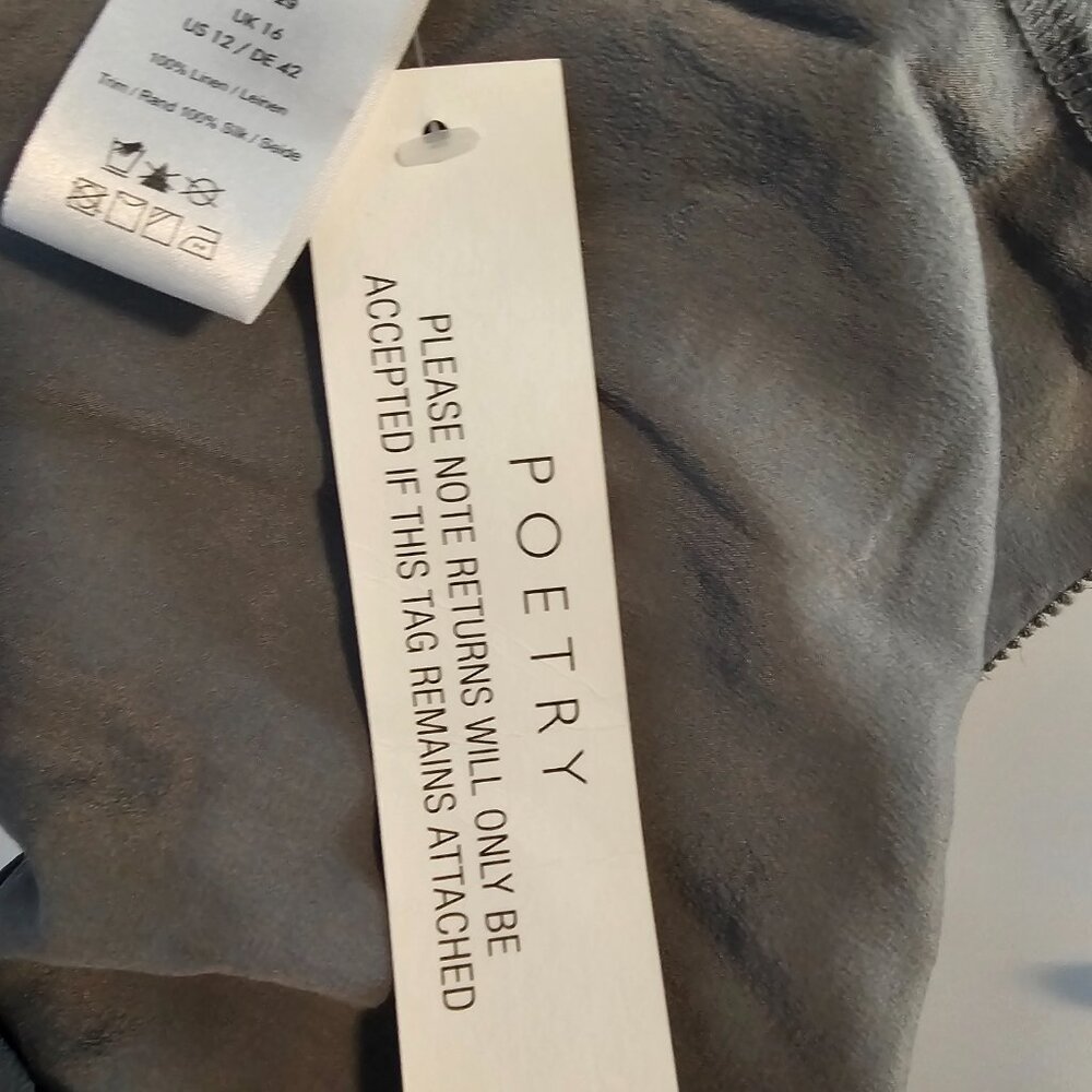 POETRY grey linen slub dress with silk trim NWT sz 12 - Picture 4 of 5